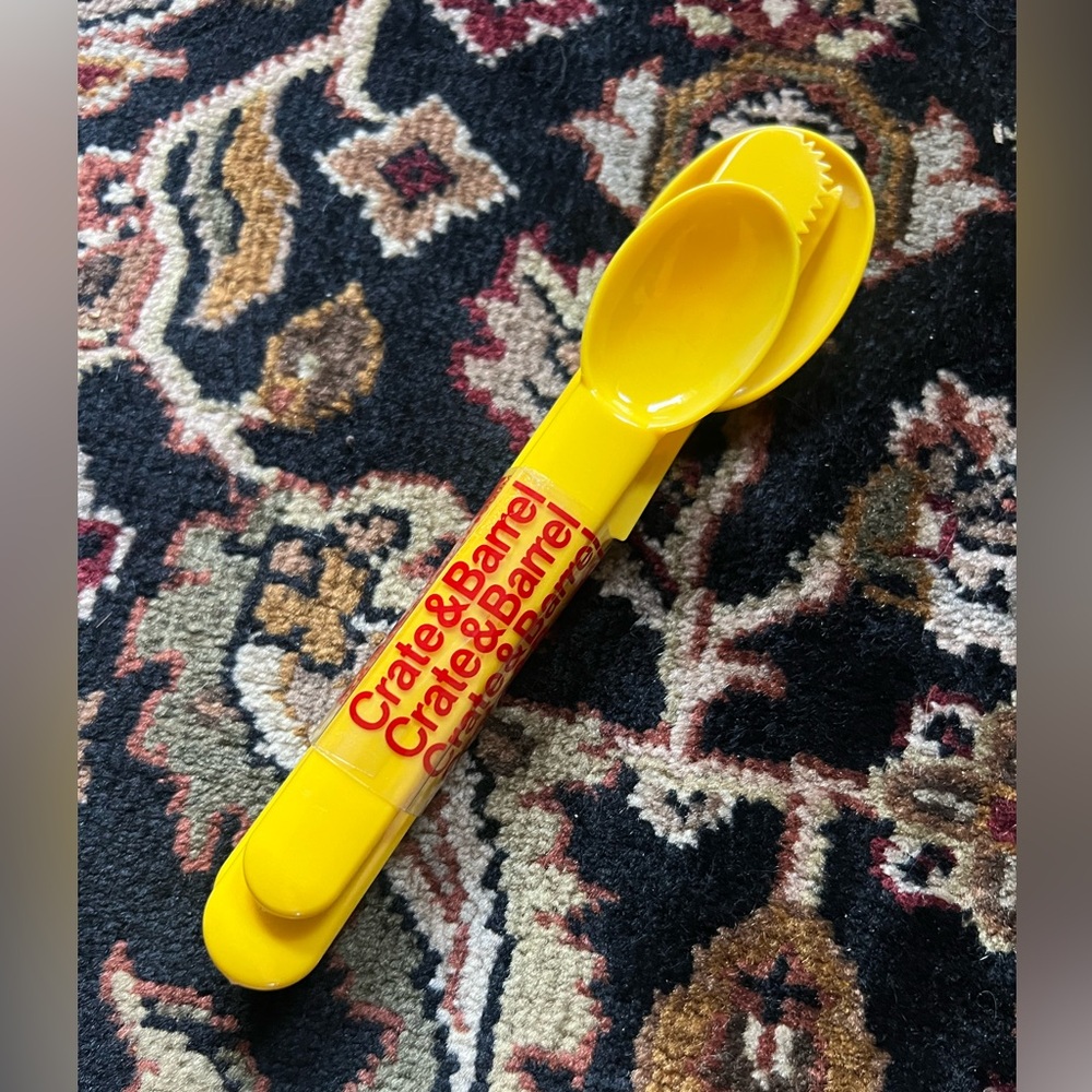 NWT Crate and Barrel Bodum Vintage plastic cutlery set, yellow